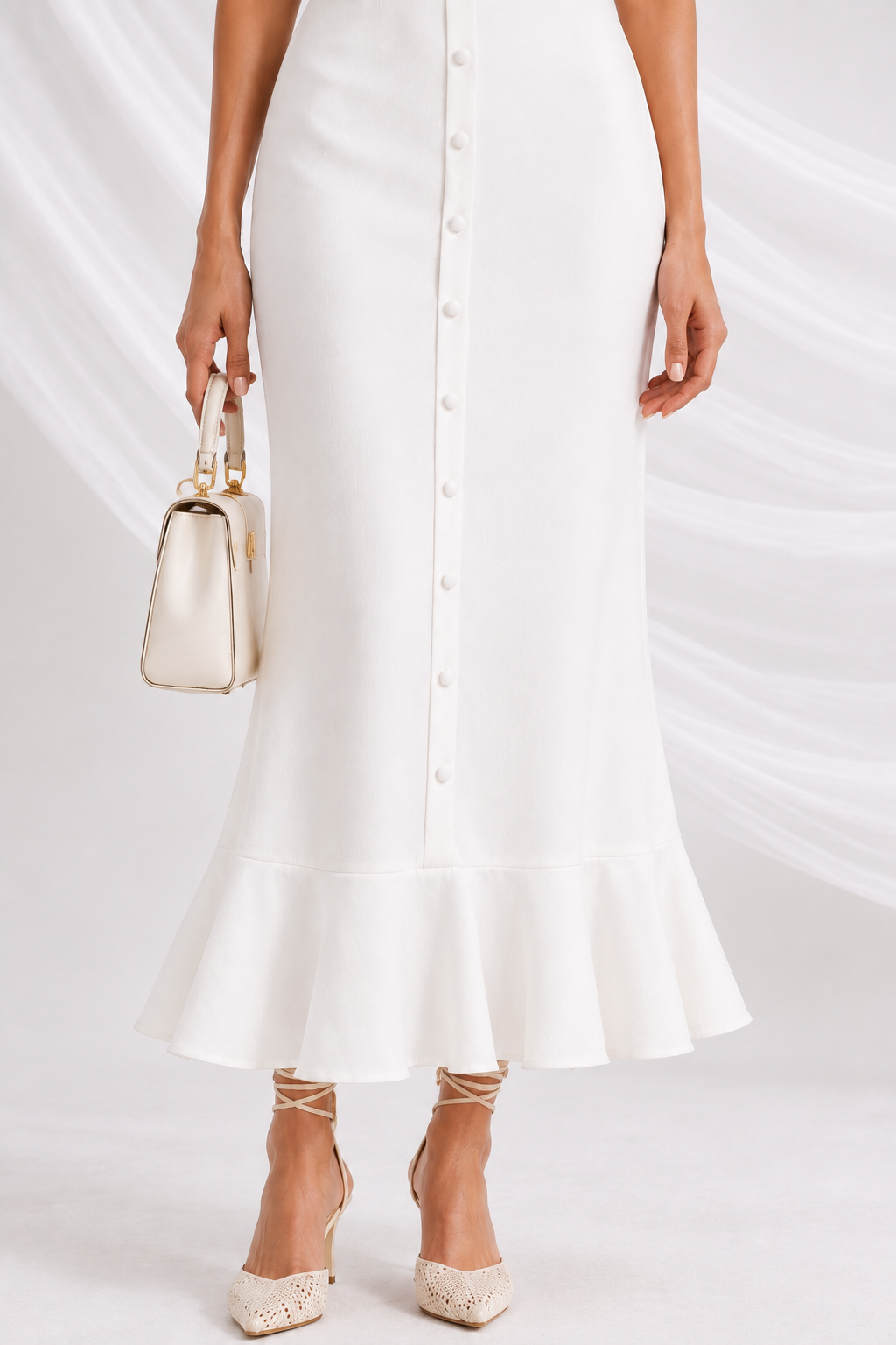 Women White Solid Square Neck Puff Sleeve Peplum Midi Dress