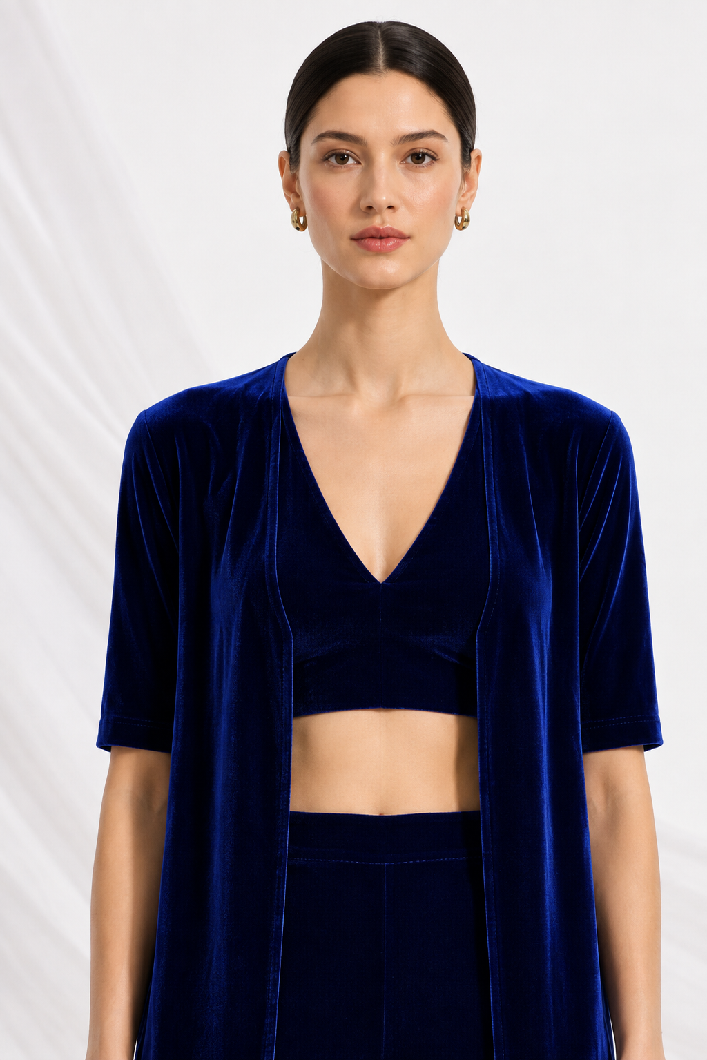 Women Royal Blue Velvet 3 Piece Co-ord Set