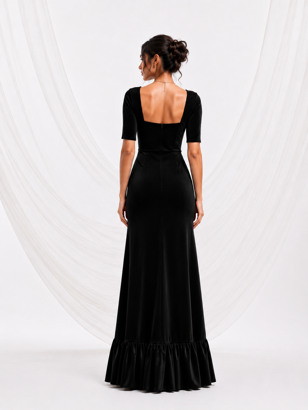Black Square Neckline Gown I Noir I vnelle