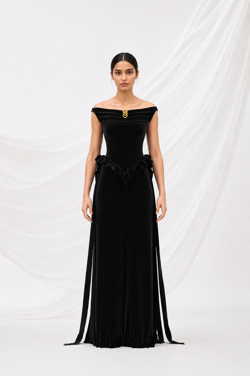 Black Off-Shoulder Evening Gown I Noir I vnelle