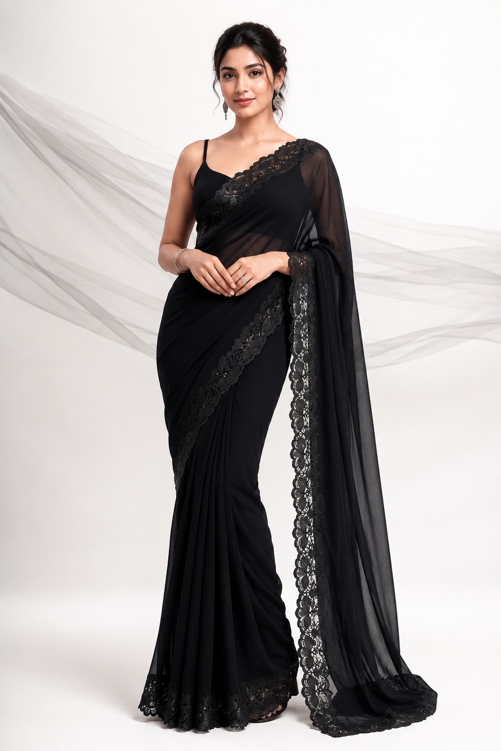 Black Lace Border Saree saree