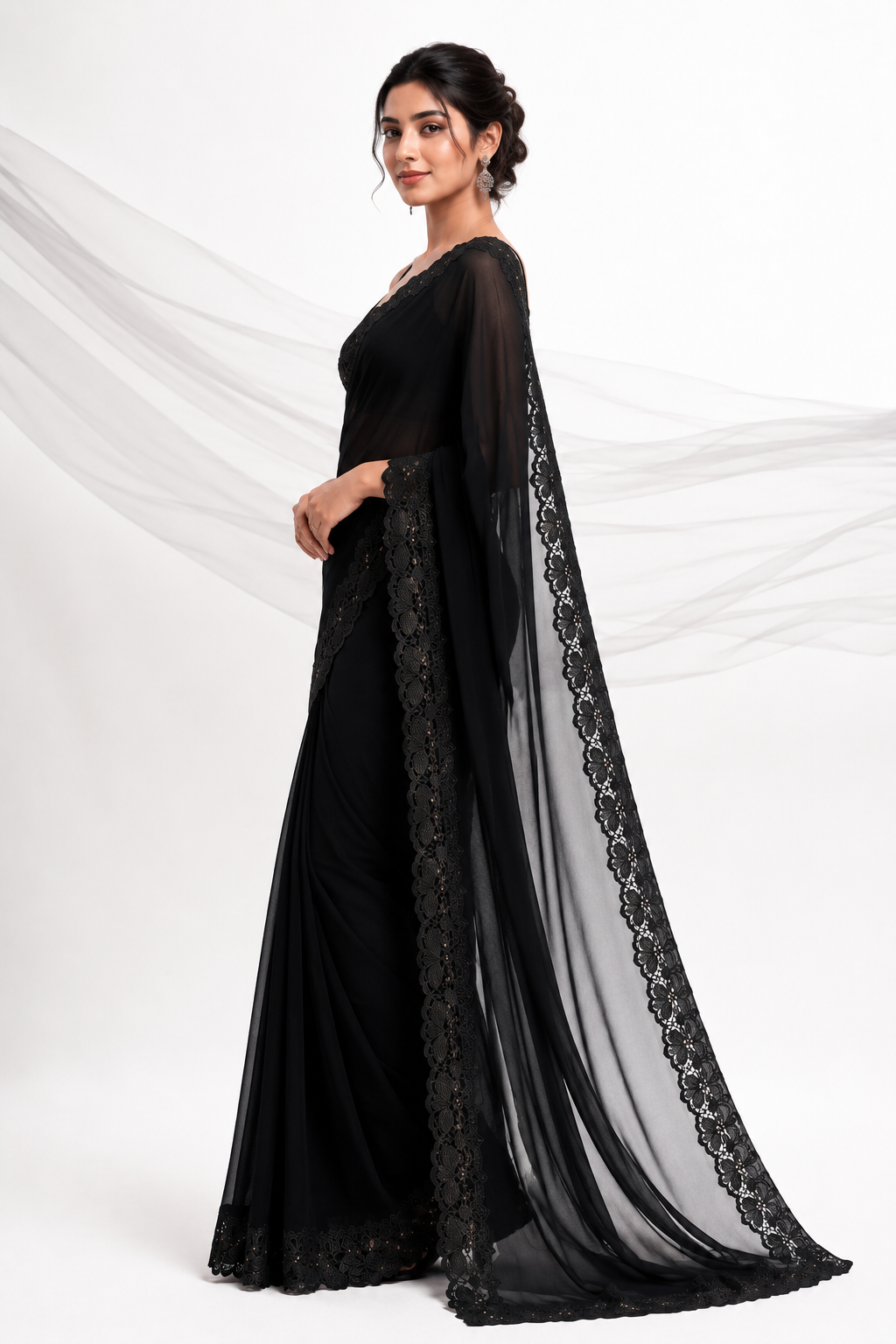 Black Lace Border Saree saree