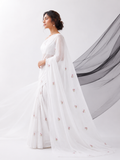 Elegant White Floral Printed MUL COTTON Saree with Soft Pink Motifs