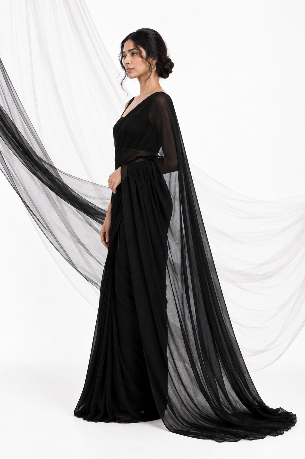 Mud Black Georgette Saree