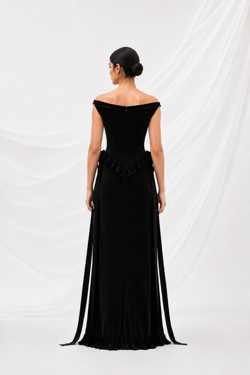 Black Off-Shoulder Evening Gown I Noir I vnelle
