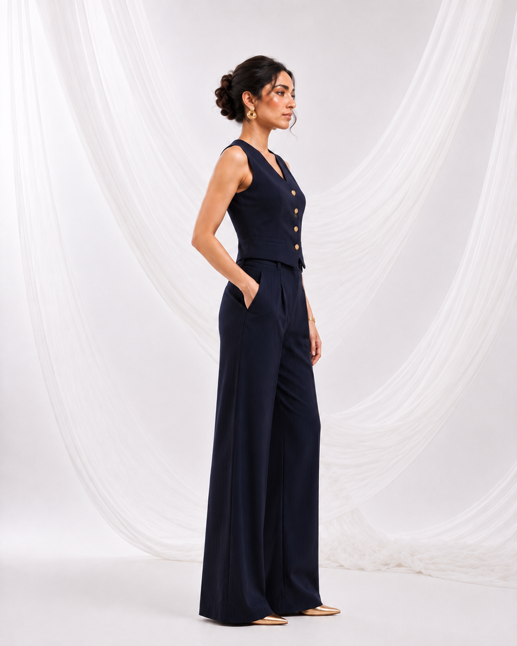 Tailored waistcoat with wide-leg trousers