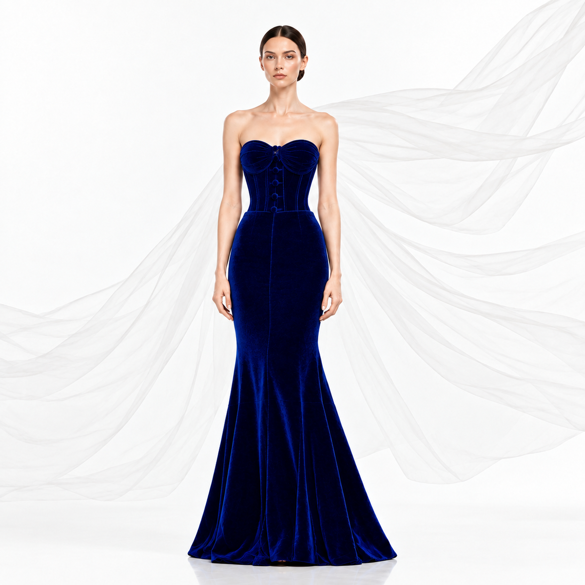 Royal Blue Corset Velvet Mermaid Evening Gown