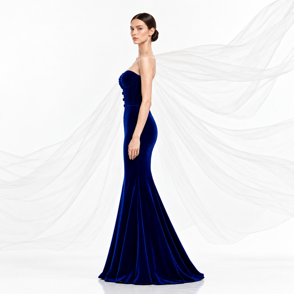 Royal Blue Corset Velvet Mermaid Evening Gown