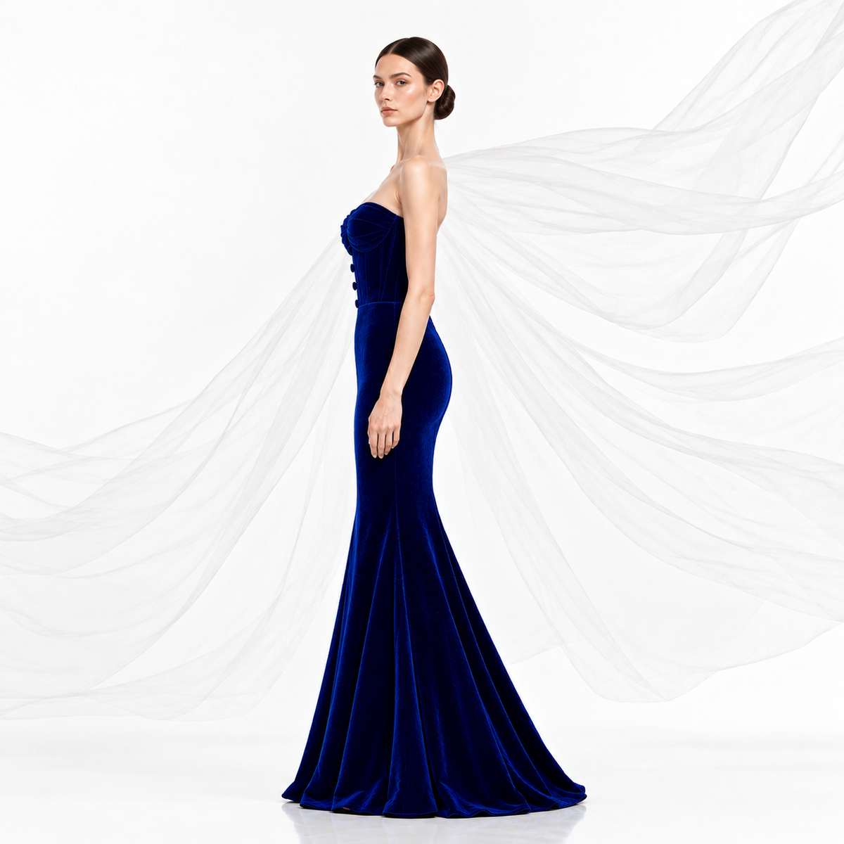 Royal Blue Corset Velvet Mermaid Evening Gown