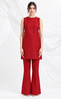 Red Sleeveless Kurta & Flared Trouser Set