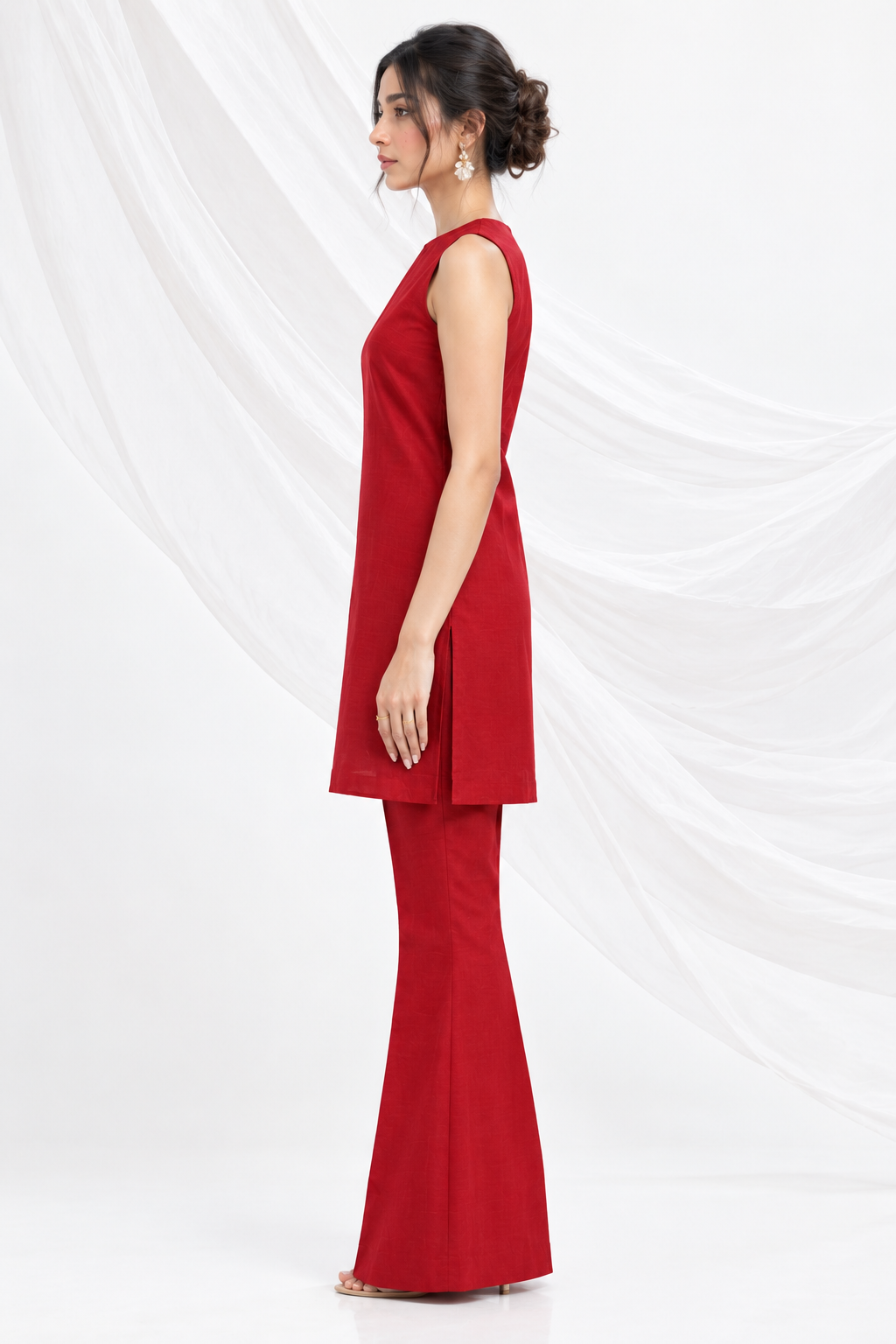 Red Sleeveless Kurta & Flared Trouser Set