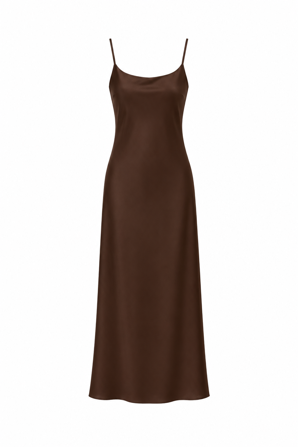 Satin Slip Midi Dress – Dark Brown
