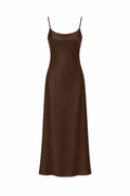 Satin Slip Midi Dress – Dark Brown