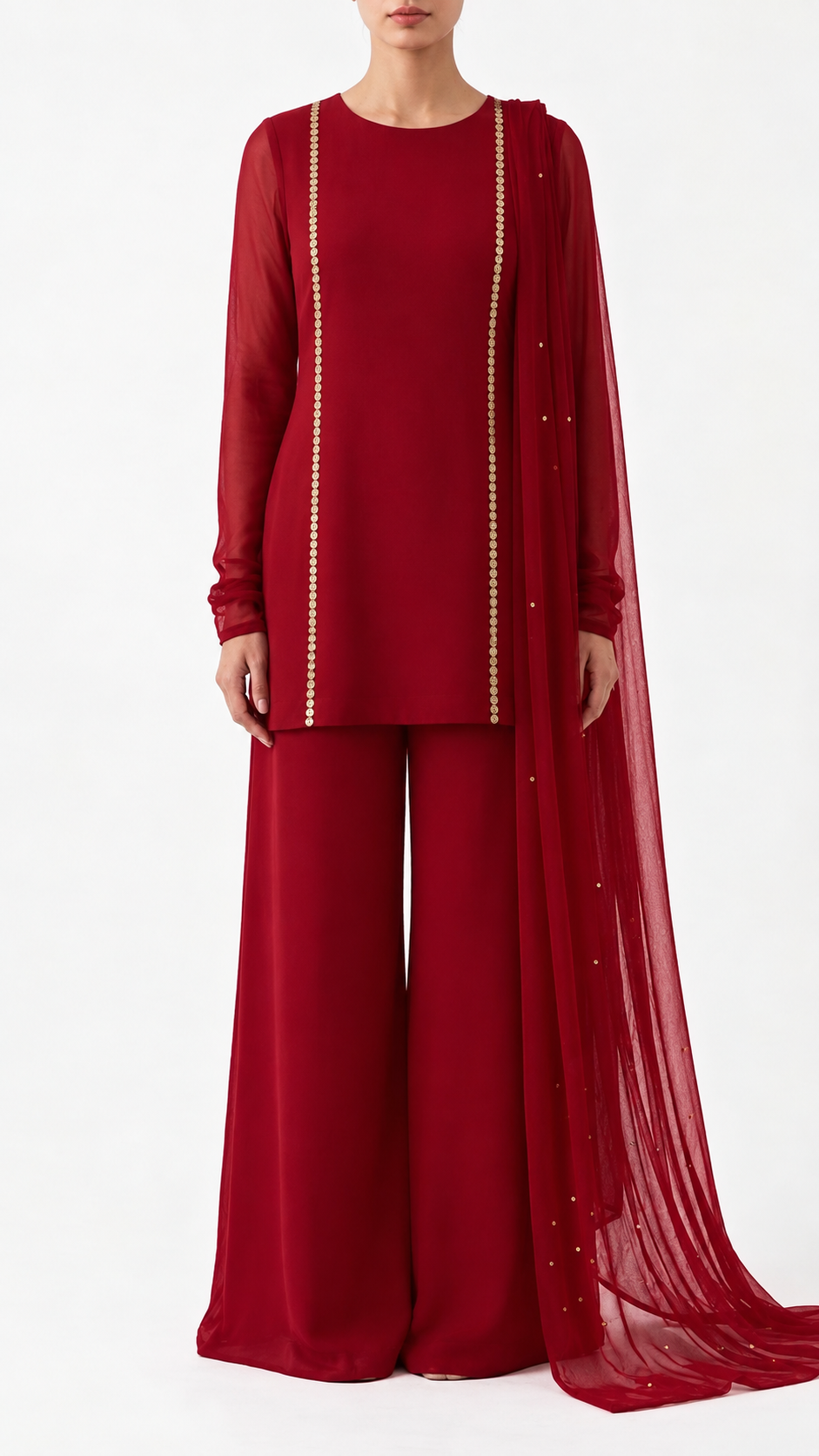 Two piece red ethnic suit