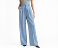 High-waisted light-blue denim trousers