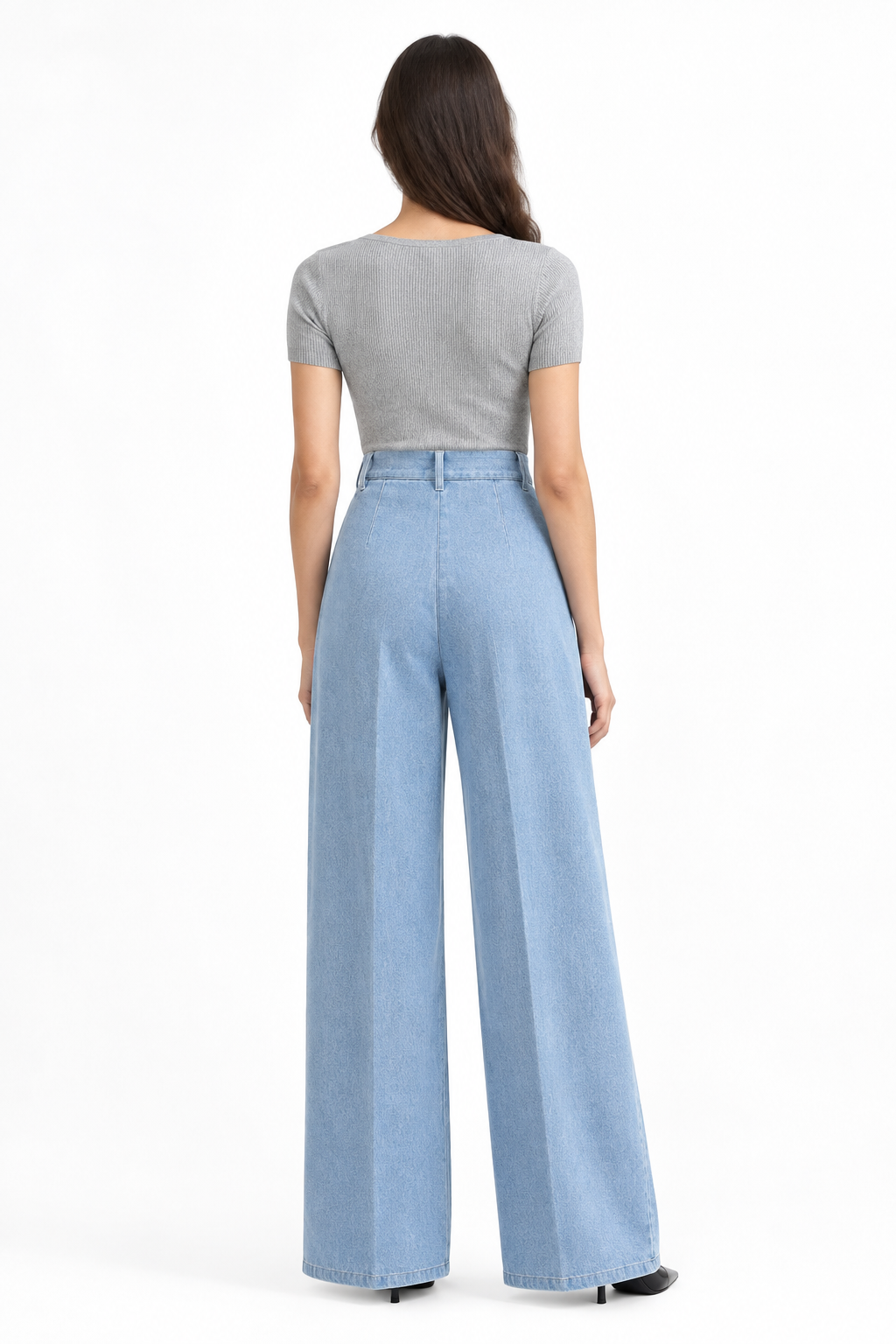 High-waisted light-blue denim trousers