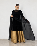 A sophisticated black velvet kurta