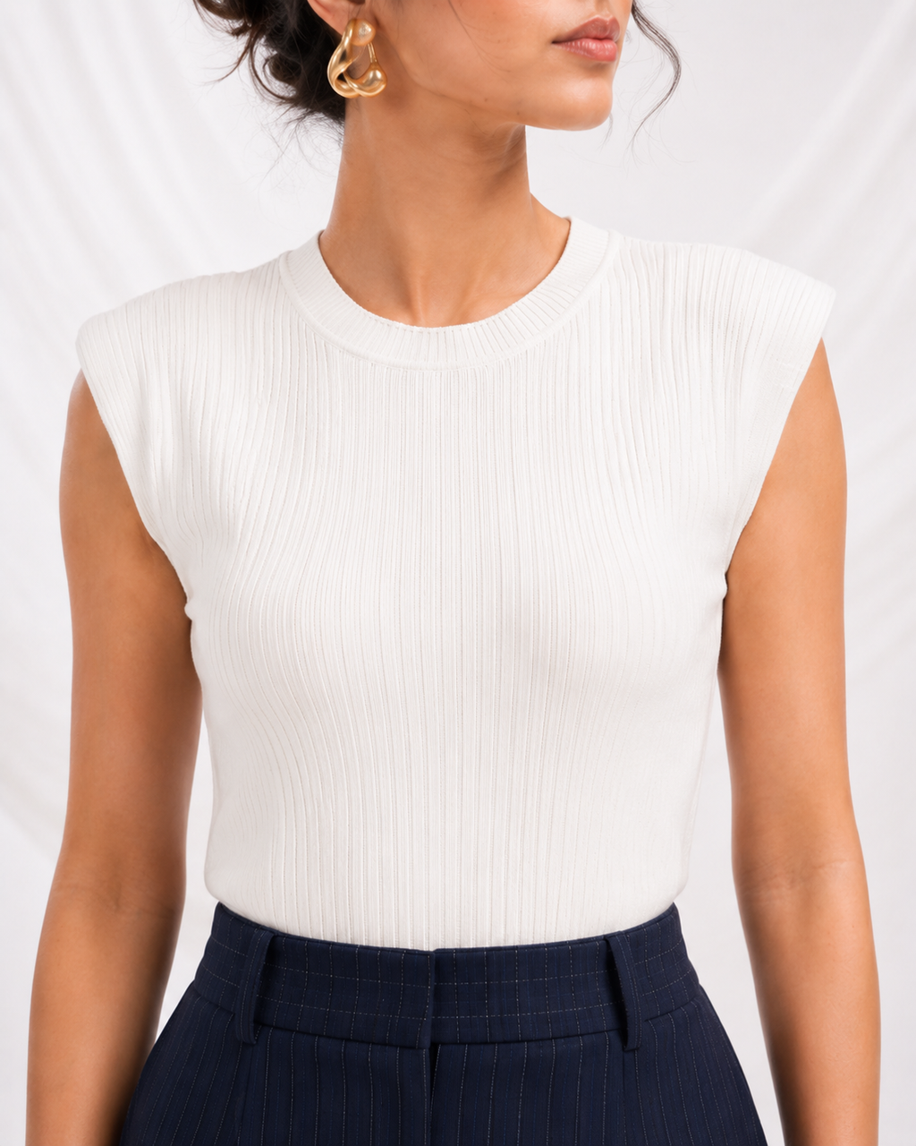 Navy Blue Pinstripe Midi Skirt