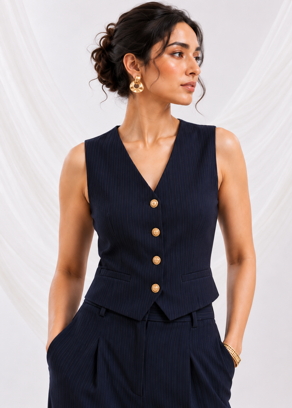 Tailored waistcoat with wide-leg trousers