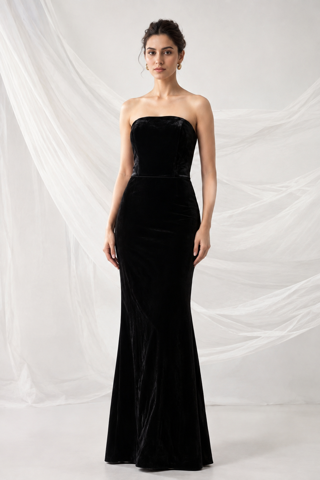 Black strapless velvet gown