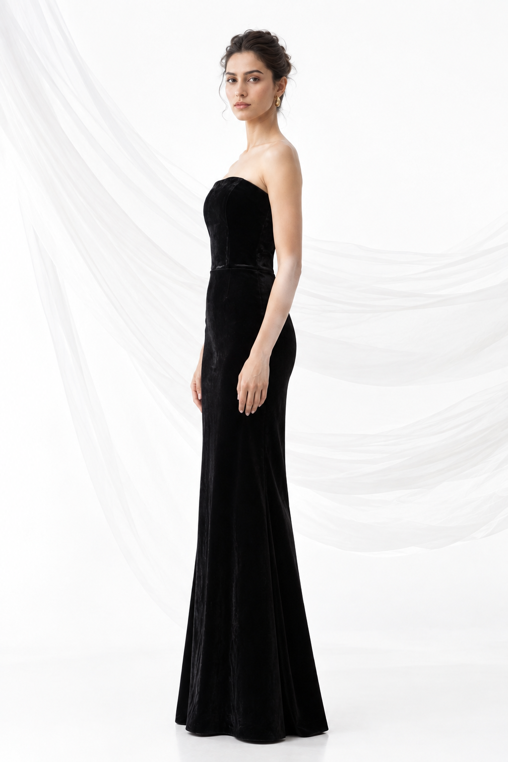 Black strapless velvet gown