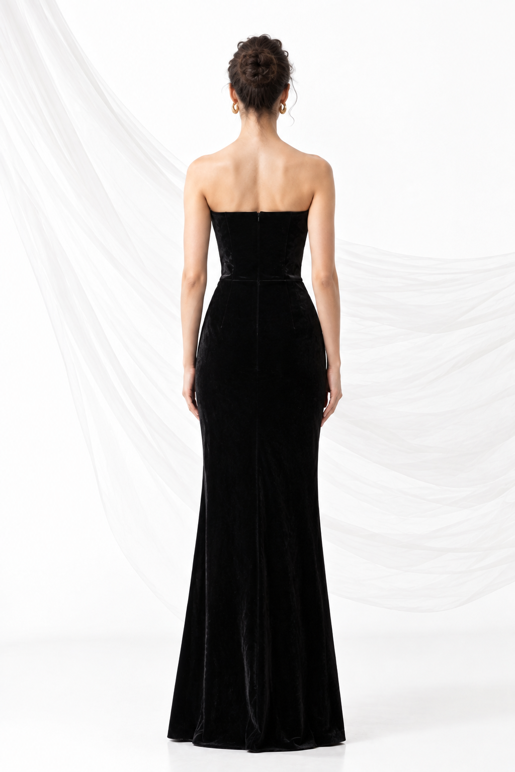Black strapless velvet gown