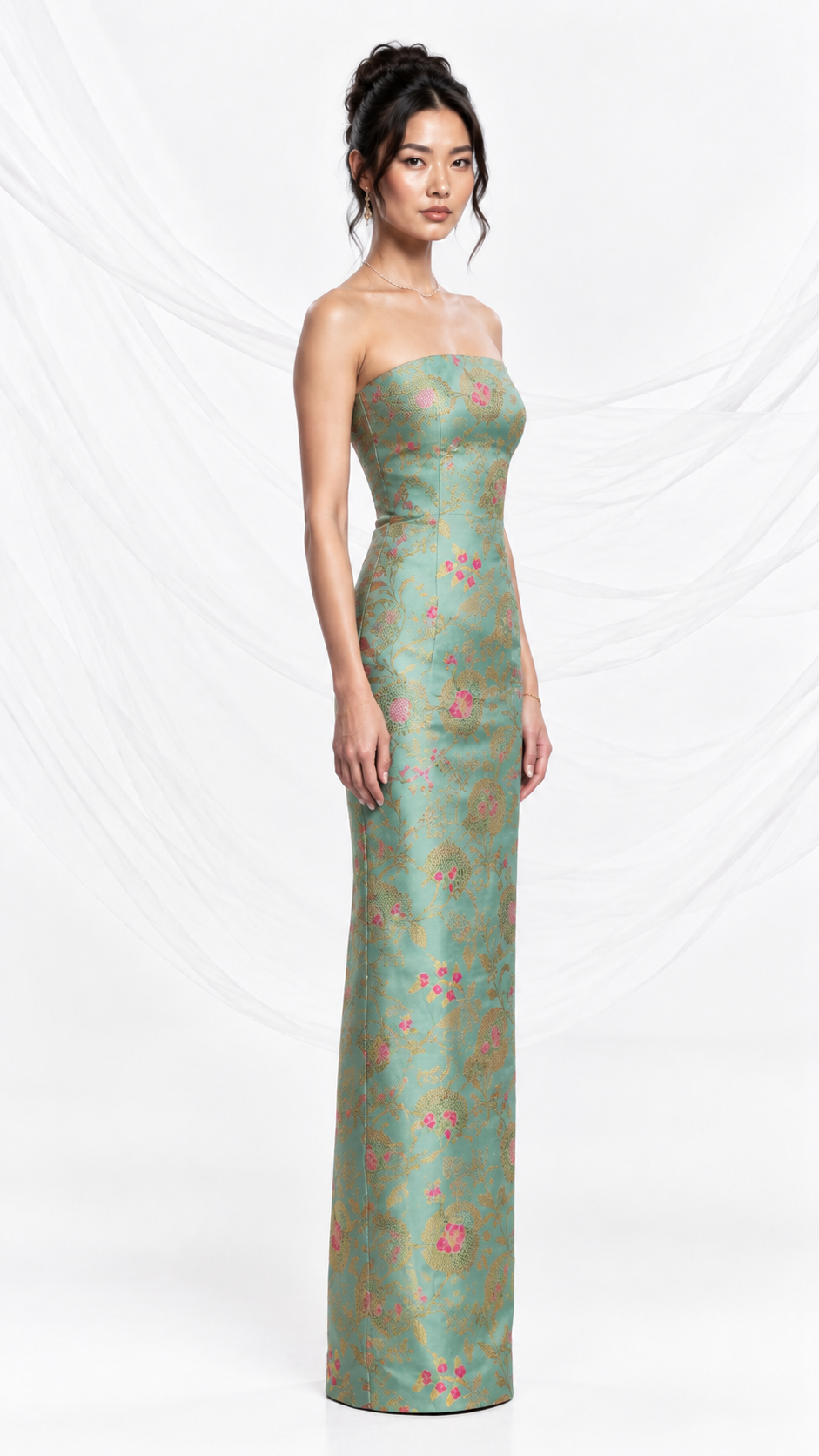 Brocade strapless gown