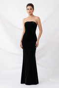 Black strapless velvet gown