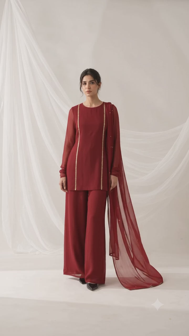 Two piece red ethnic suit