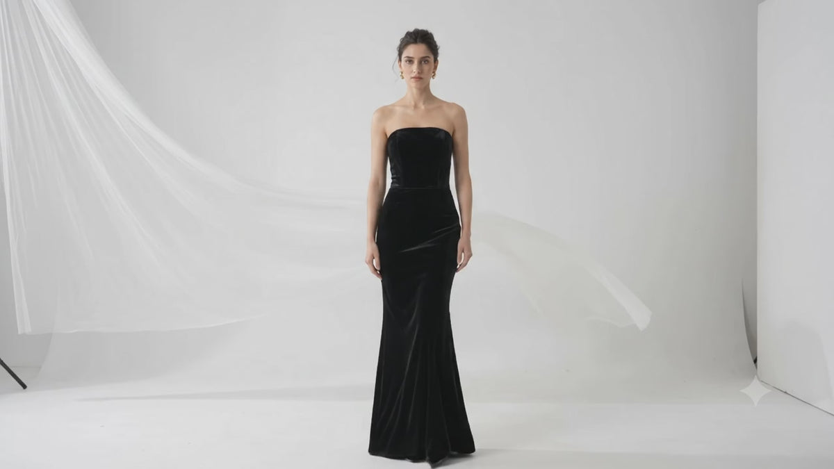 Black strapless velvet gown