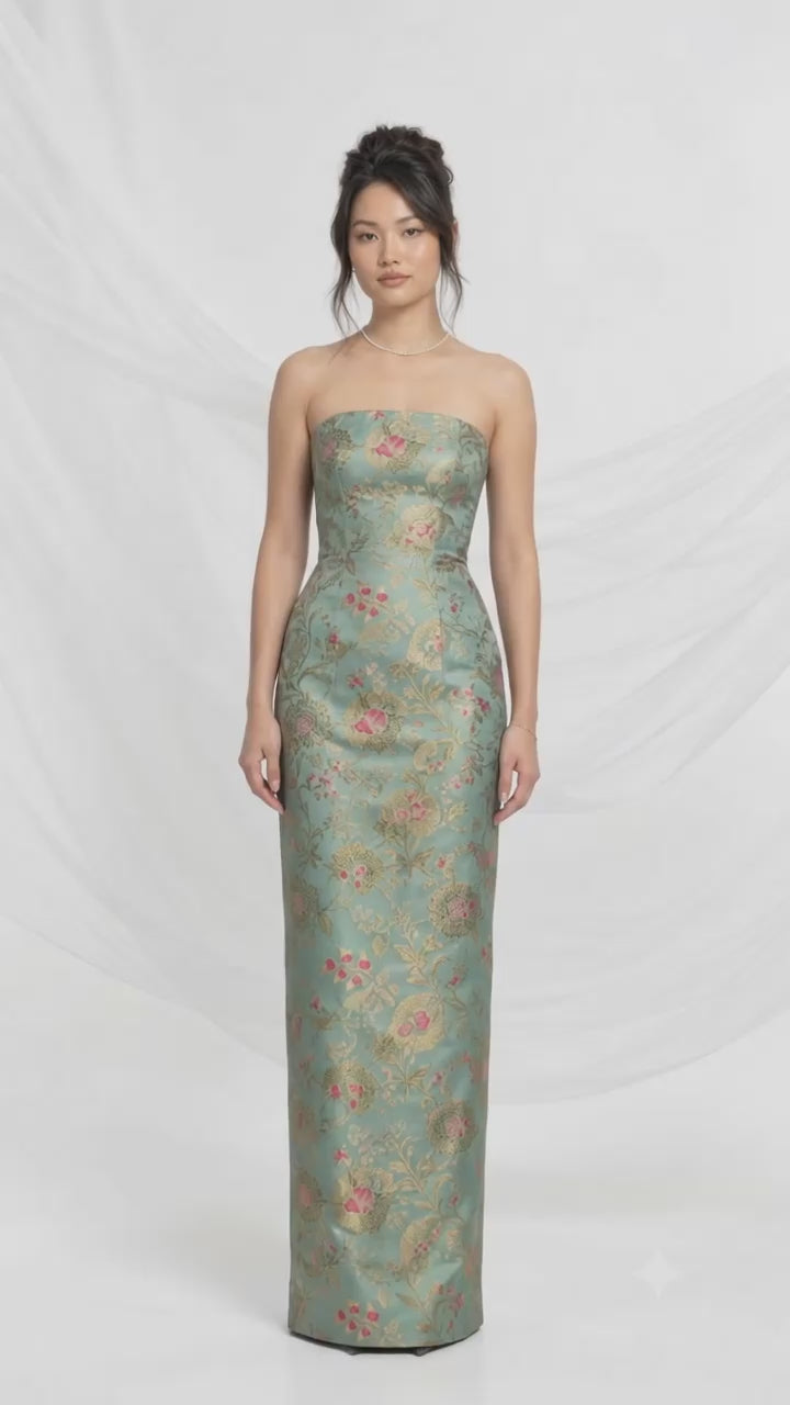 Brocade strapless gown